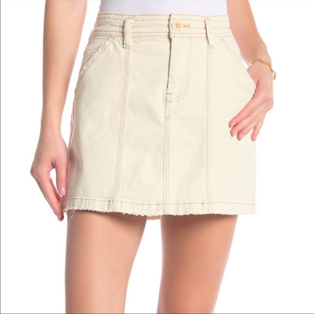 Free People Cream Topstitch Mini Skirt - Picture 1 of 11